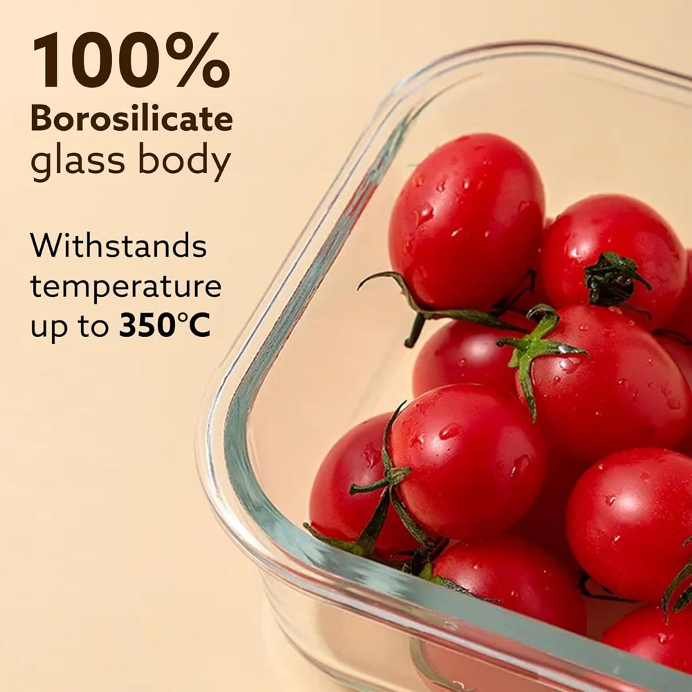 AGARO Elite Borosilicate Glass Lunch Box, 3pcs Set, 400ml Each, Office Tiffin Box with Bag for Men & Women, Square Shaped, Leak Proof & Airtight Locking Lid, Microwave & Freezer Safe, Transparent 34057