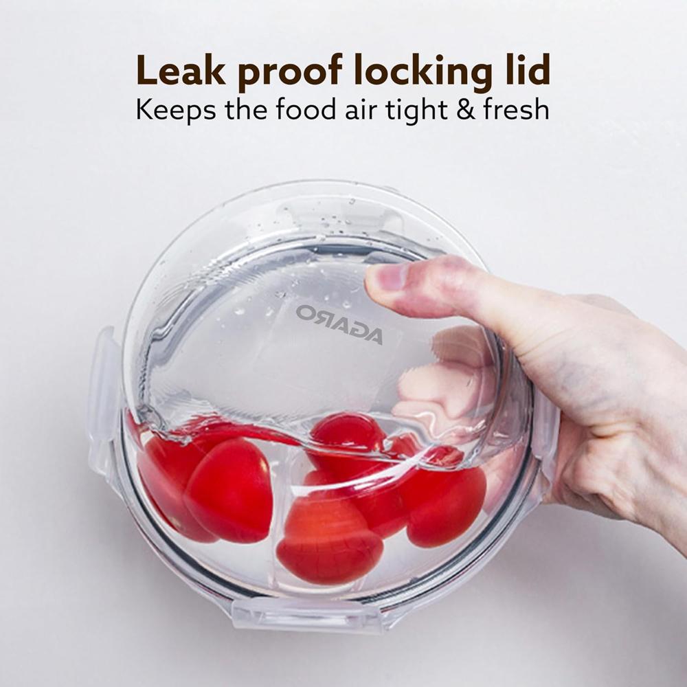 AGARO Elite Borosilicate Glass Lunch Box, 3pcs Set, 400ml Each, Office Tiffin Box with Bag, Men & Women, Round Shaped, Leak Proof & Airtight Locking Lid, Microwave & Freezer Safe, Transparent  34056
