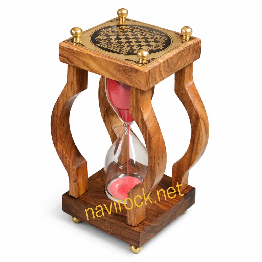 Wooden Base Sand Clock Antique Showpiece Pink Colour Sand