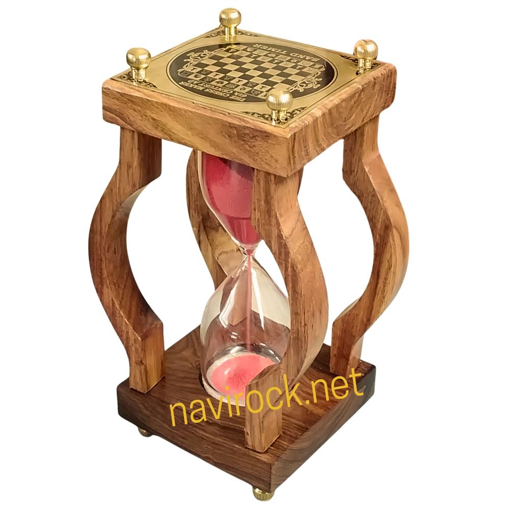 Wooden Base Sand Clock Antique Showpiece Pink Colour Sand