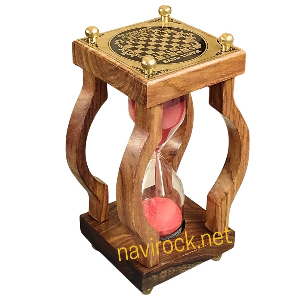 Wooden Base Sand Clock Antique Showpiece Pink Colour Sand
