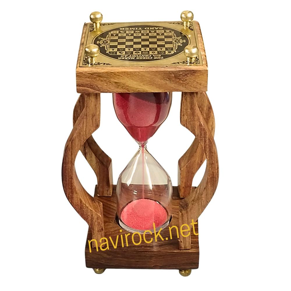 Wooden Base Sand Clock Antique Showpiece Pink Colour Sand