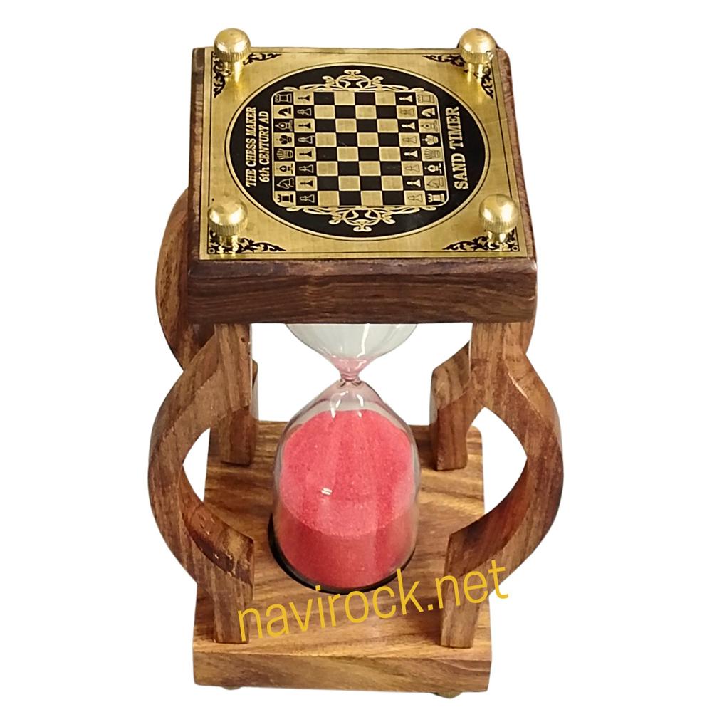 Wooden Base Sand Clock Antique Showpiece Pink Colour Sand