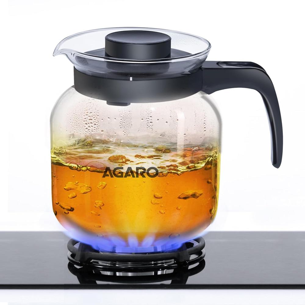 AGARO Elite Glass Carafe with Strainer Lid, 1200ml, Glass Kettle, Borosilicate Glass, Microwave Safe, Low Flame Proof, Transparent. 34121