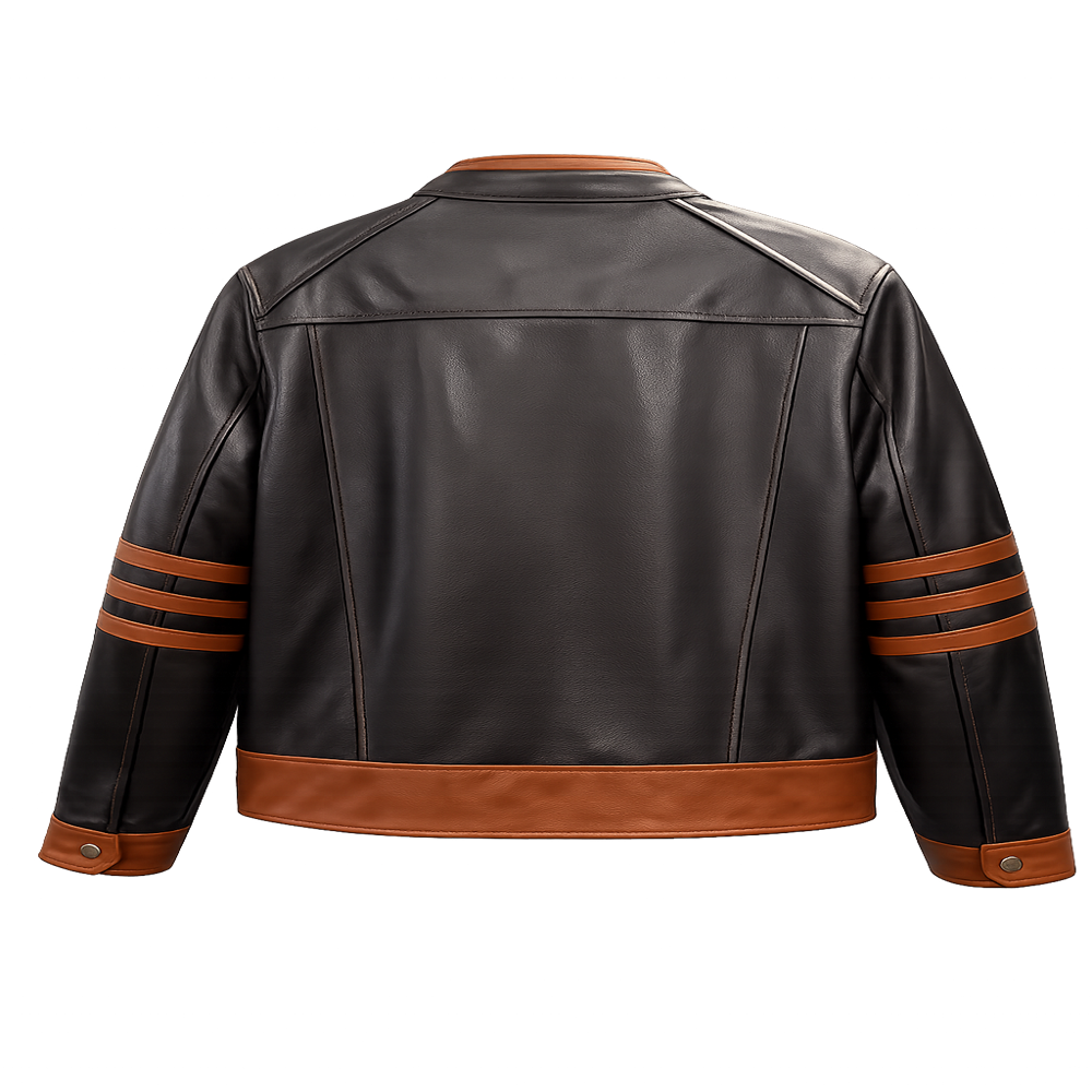 Brown And Black Leather Biker Jacket