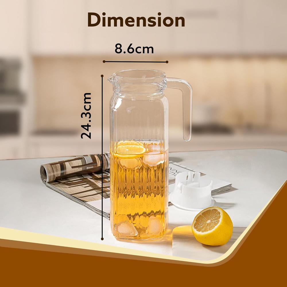 AGARO Elegant Glass Jug with Lid, 1.1L, Multipurpose Jug, Easy Pour Spout & Strong Handle, Transparent Beverage Carafe for Home, Office, Pitcher for Serve Water, Milk, Juice, Beverage, Lassi, Cocktail 34125