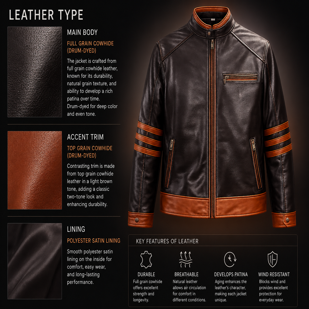 Brown And Black Leather Biker Jacket