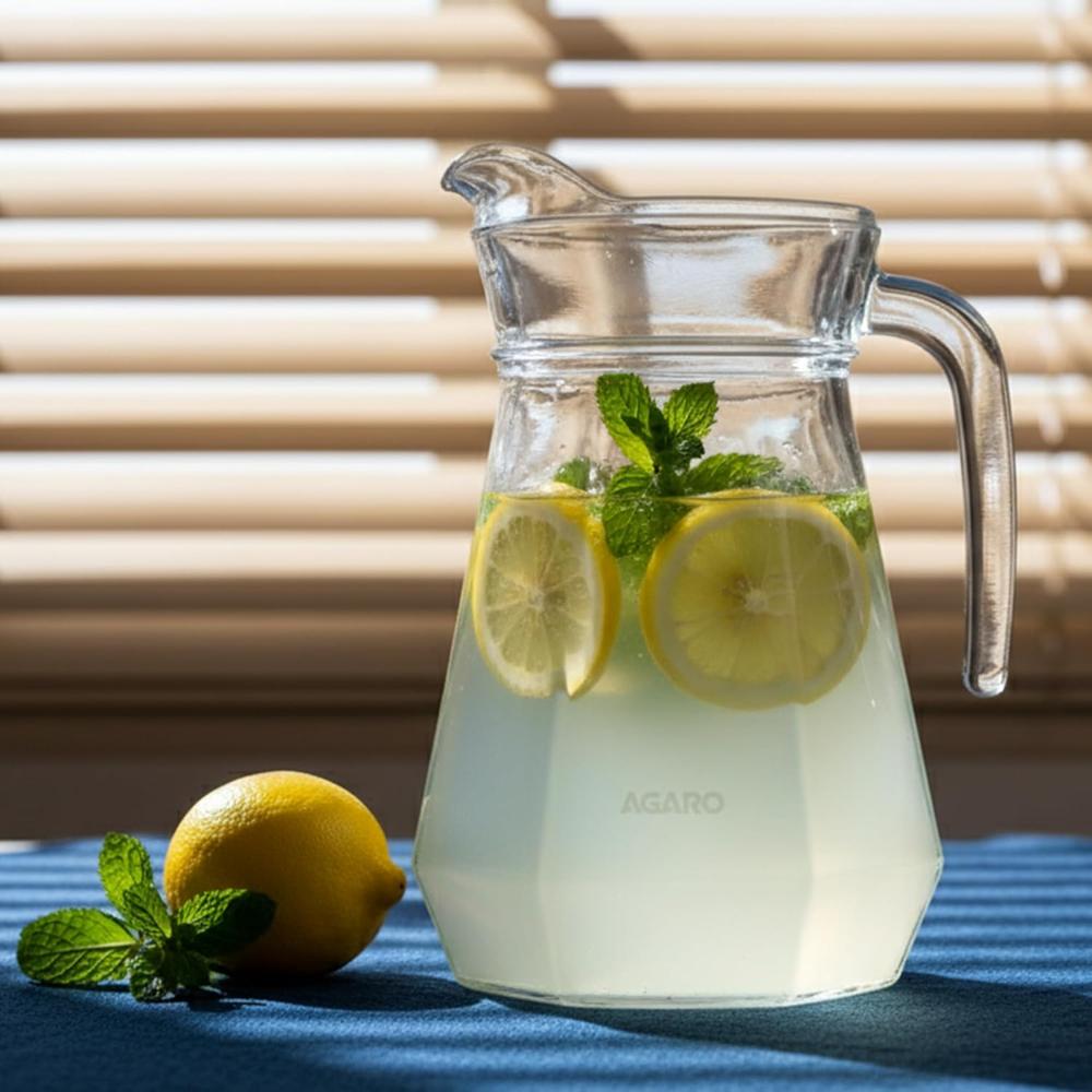 AGARO Elegant Glass Jug, 1.3L, Multipurpose Jug, Easy Pour & Strong Handle, Transparent Beverage Carafe for Home, Office, Pitcher for Serve Water, Milk, Juice, Lassi, Cocktail, Ideal for Gift 34126
