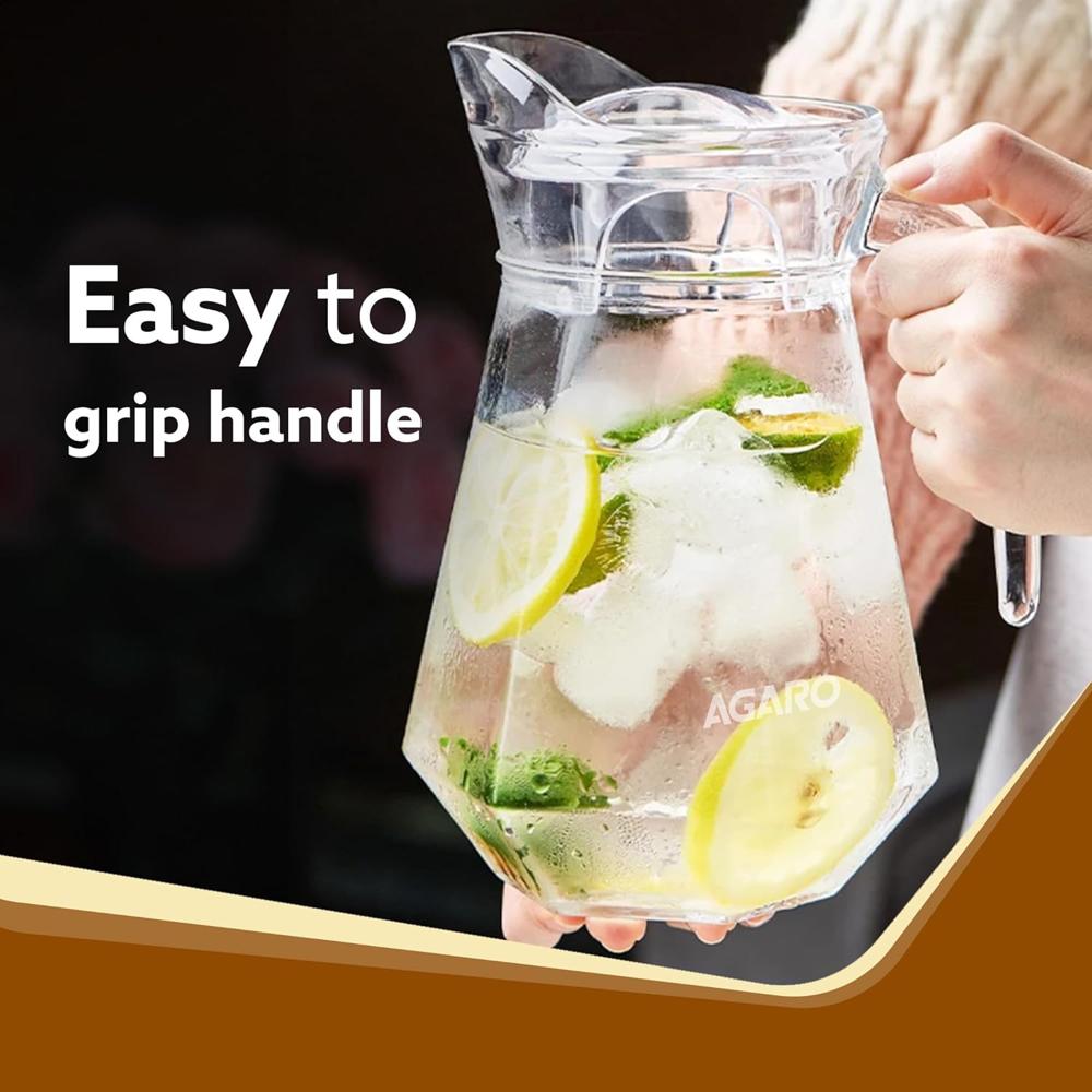 AGARO Elegant Glass Jug, 1.3L, Multipurpose Jug, Easy Pour & Strong Handle, Transparent Beverage Carafe for Home, Office, Pitcher for Serve Water, Milk, Juice, Lassi, Cocktail, Ideal for Gift 34126