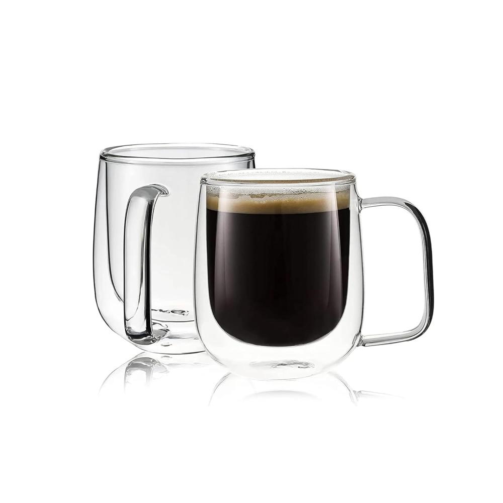AGARO Elite Double Wall Glass Cups, 260 Ml, Insulated Tea & Coffee Cups, Hot & Cold Drinks, Coffee, Tea, Milk, Cappuccino, Juice, Microwave Safe, Stylish Espresso Chocolate Beverage, Pack of 2 -34147