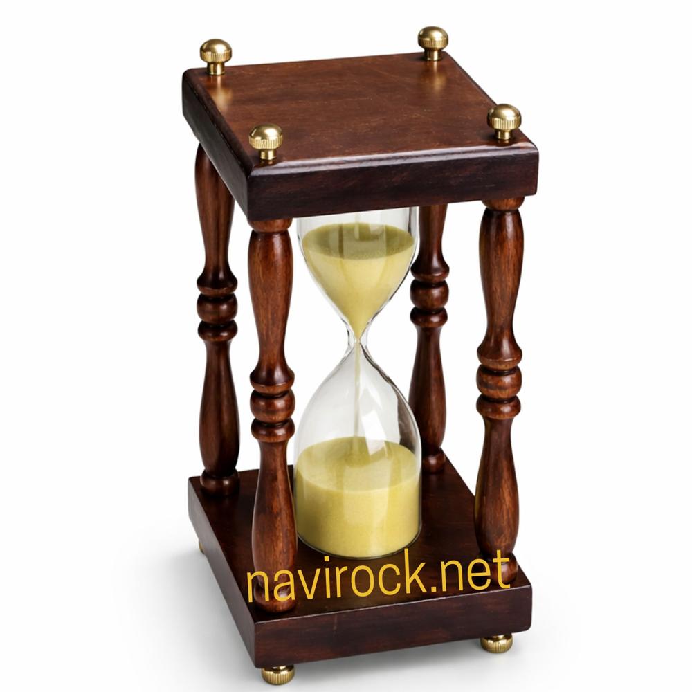 Vintage Wooden Chess Sand Timer With Brass Finish Top Decorative Hourglass Tabletop Clock - Design: Nautical