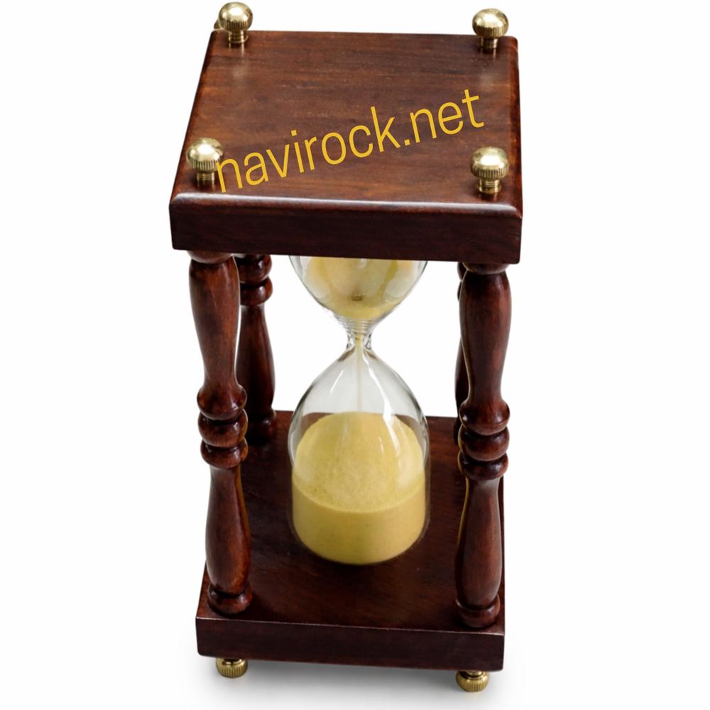 Vintage Wooden Chess Sand Timer with Brass Finish Top Decorative Hourglass Tabletop Clock