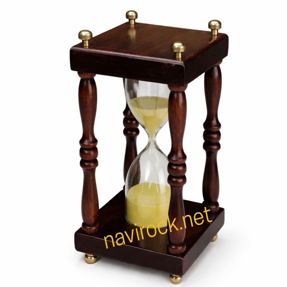 Vintage Wooden Chess Sand Timer with Brass Finish Top Decorative Hourglass Tabletop Clock