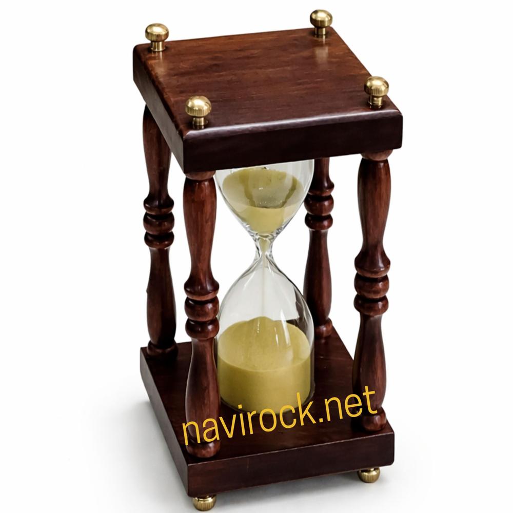 Vintage Wooden Chess Sand Timer with Brass Finish Top Decorative Hourglass Tabletop Clock