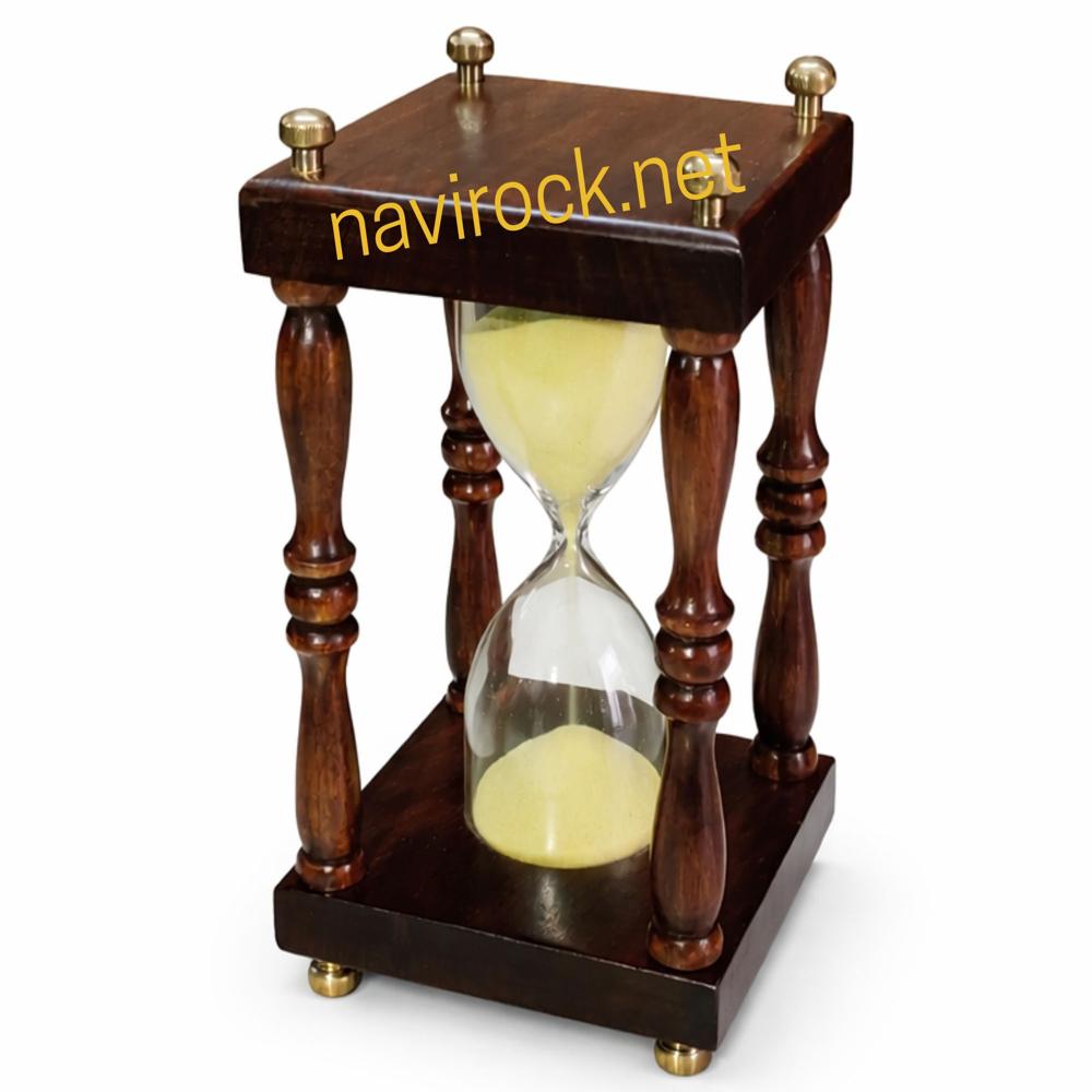 Vintage Wooden Chess Sand Timer with Brass Finish Top Decorative Hourglass Tabletop Clock