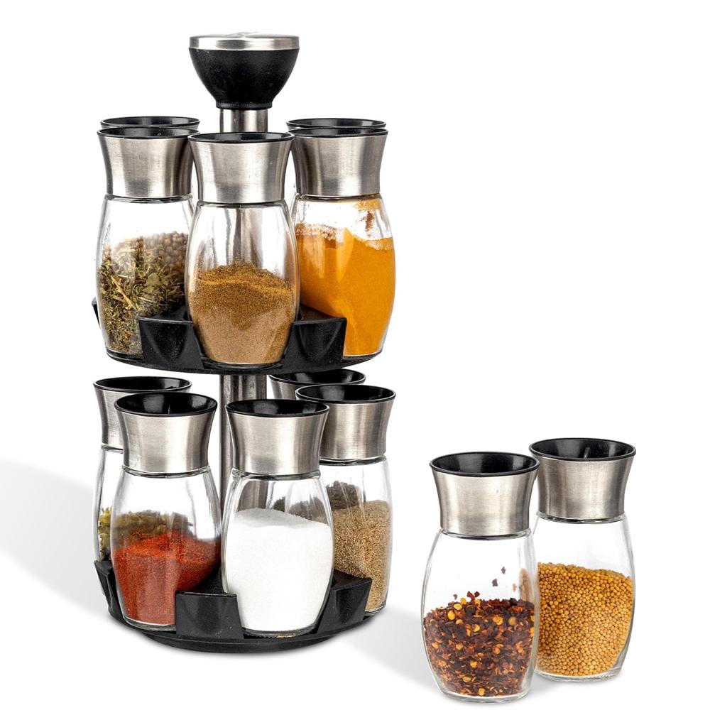 Agaro Elegant Glass Spice Jar With Holder, Set Of 12, Spinning Spice Storage Rack, Rotating Spice Holder, Spice Containers, Spice Seasoning Organizer, Masala Box For Kitchen, Kitchen Storage Rack 34148 - Capacity: 115 Milliliter (Ml)