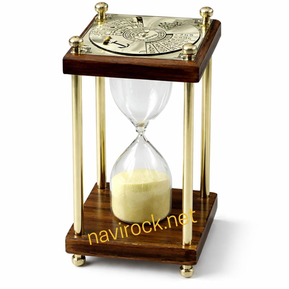 Wooden Sandtimer with Brass Frame & 100 Year Calendar Dial Nautical Hourglass
