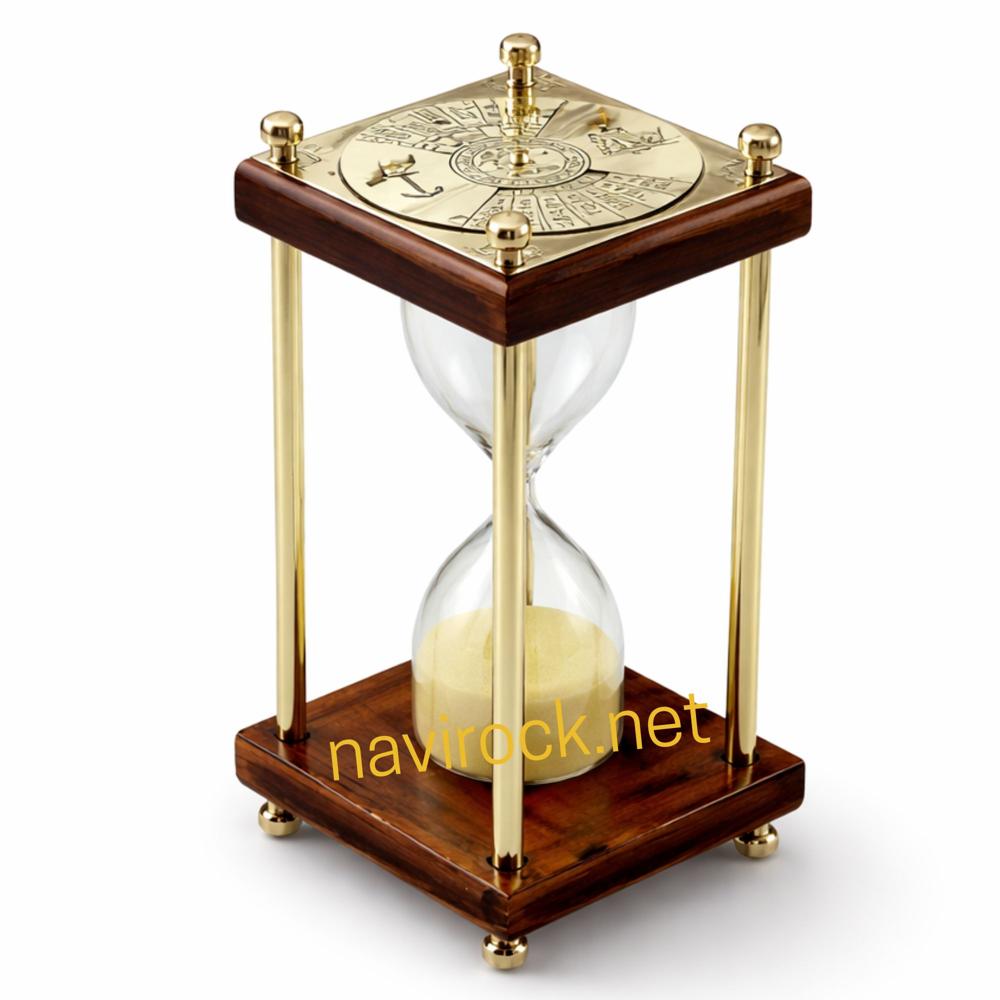 Wooden Sandtimer with Brass Frame & 100 Year Calendar Dial Nautical Hourglass