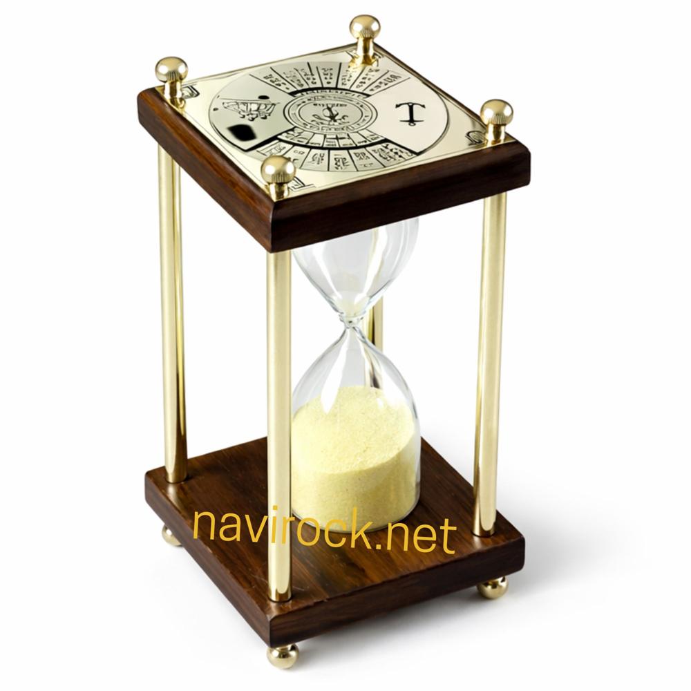 Wooden Sandtimer with Brass Frame & 100 Year Calendar Dial Nautical Hourglass