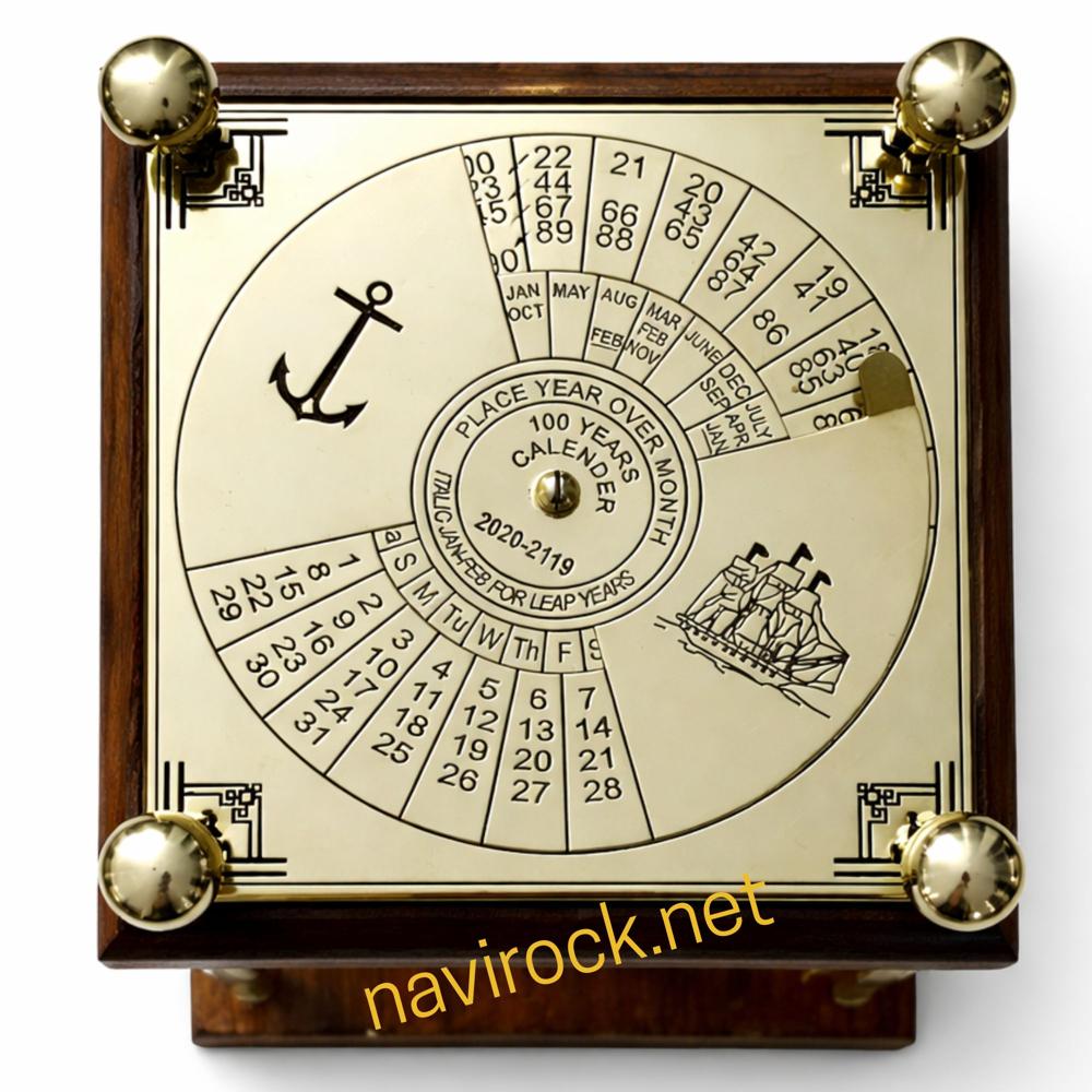 Wooden Sandtimer with Brass Frame & 100 Year Calendar Dial Nautical Hourglass