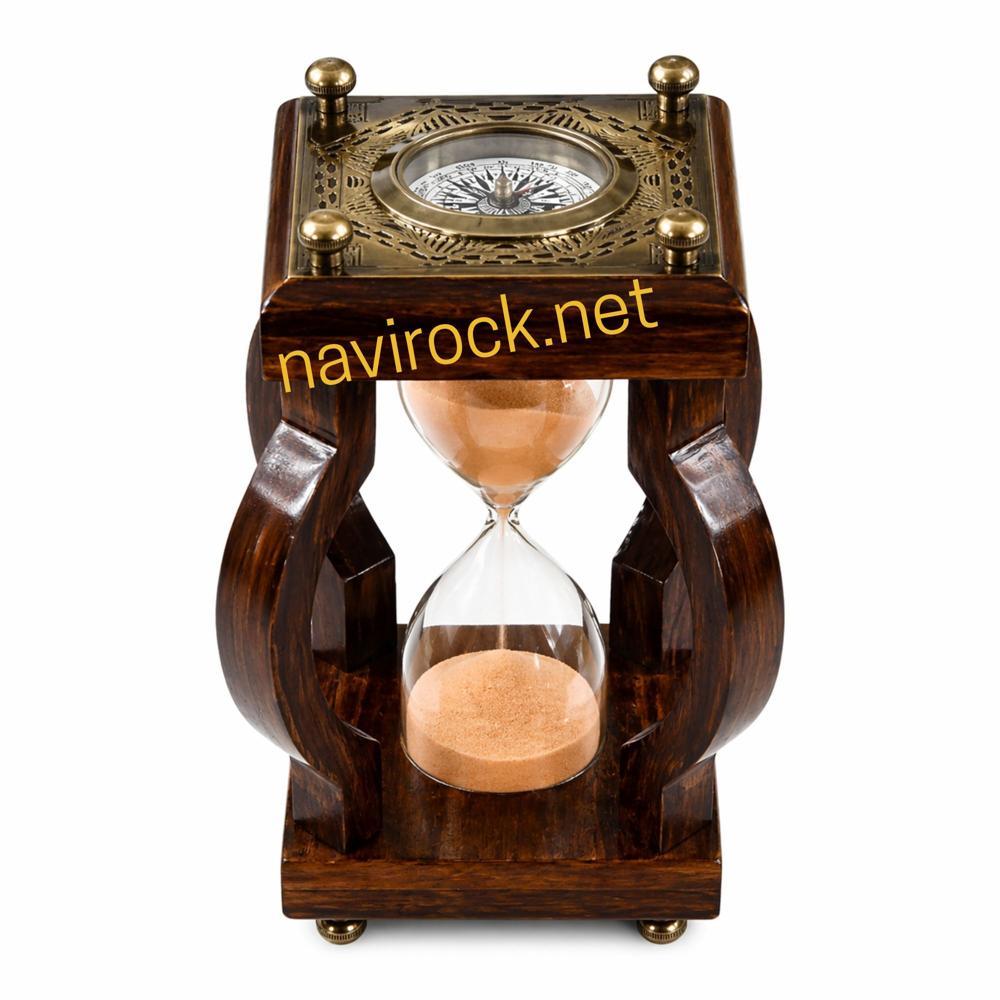Wooden Sand Timer Hourglass with Brass Chess Top  Decorative 5 Minute Sand Clock