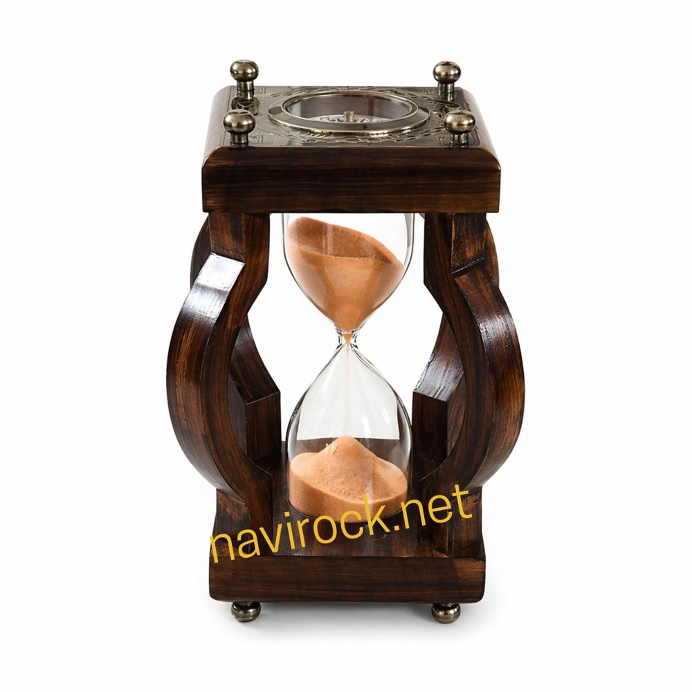 Wooden Sand Timer Hourglass with Brass Chess Top  Decorative 5 Minute Sand Clock