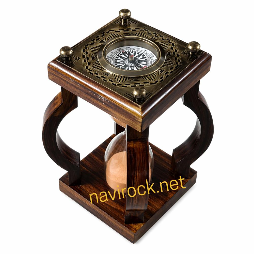 Wooden Sand Timer Hourglass with Brass Chess Top  Decorative 5 Minute Sand Clock