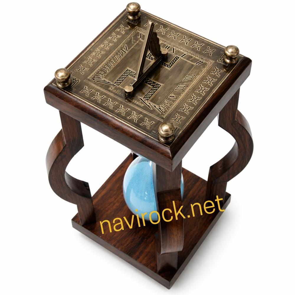 Vintage Sundial Brass & Solid Wood Hourglass Sand Timer