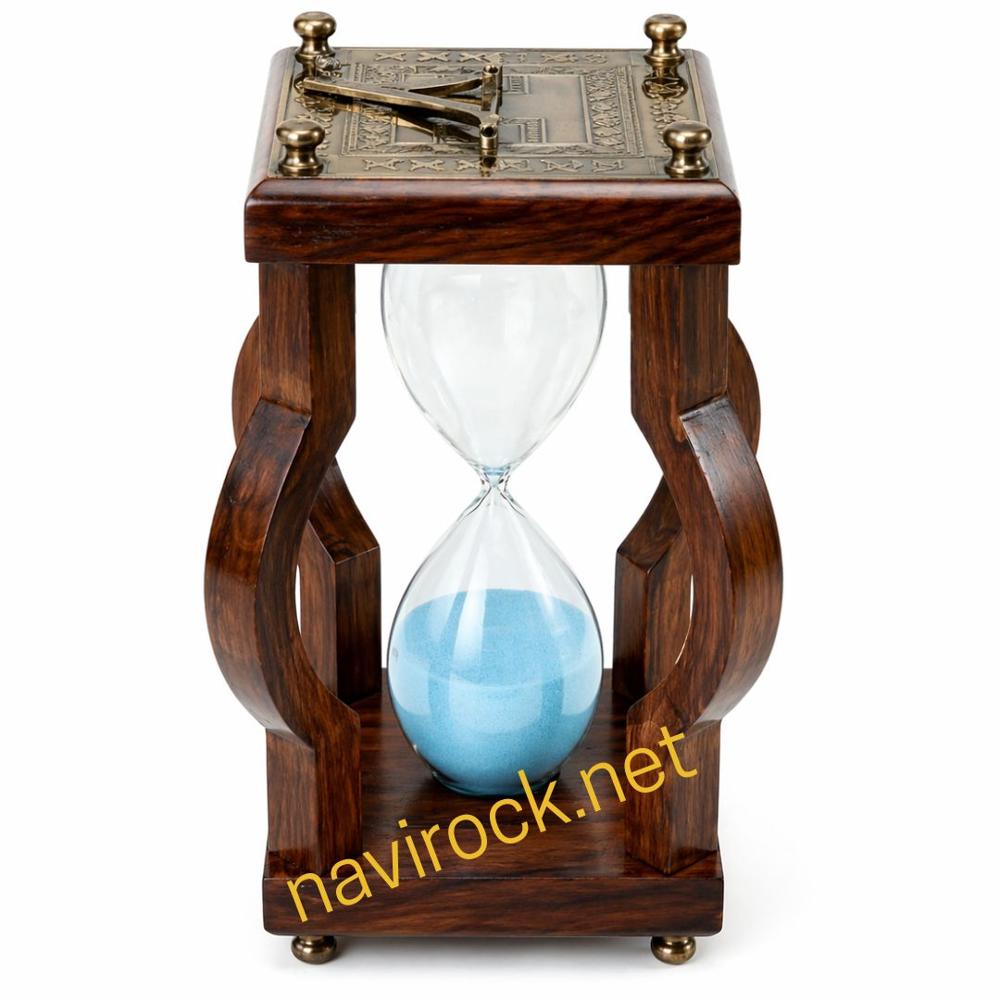 Vintage Sundial Brass & Solid Wood Hourglass Sand Timer