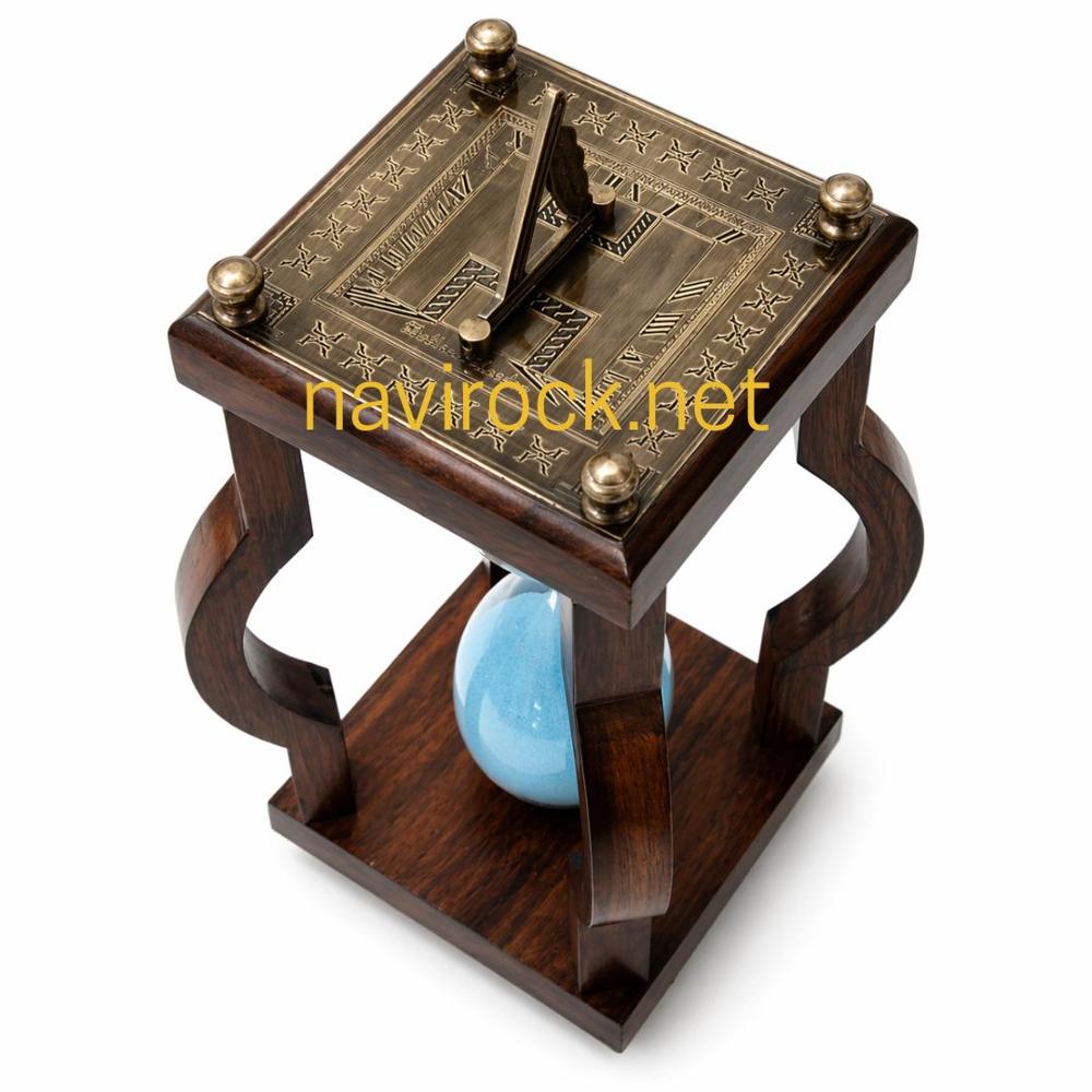 Vintage Sundial Brass & Solid Wood Hourglass Sand Timer