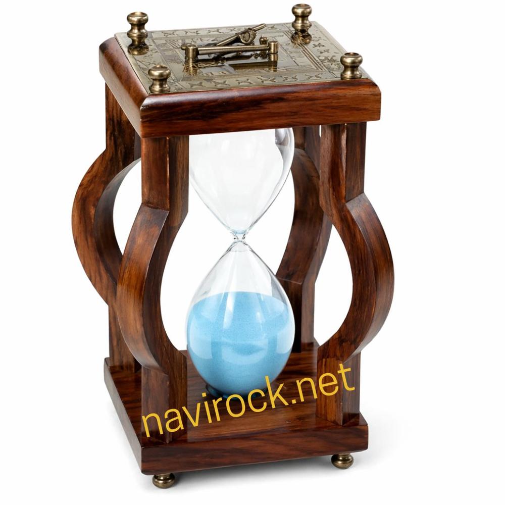 Vintage Sundial Brass & Solid Wood Hourglass Sand Timer