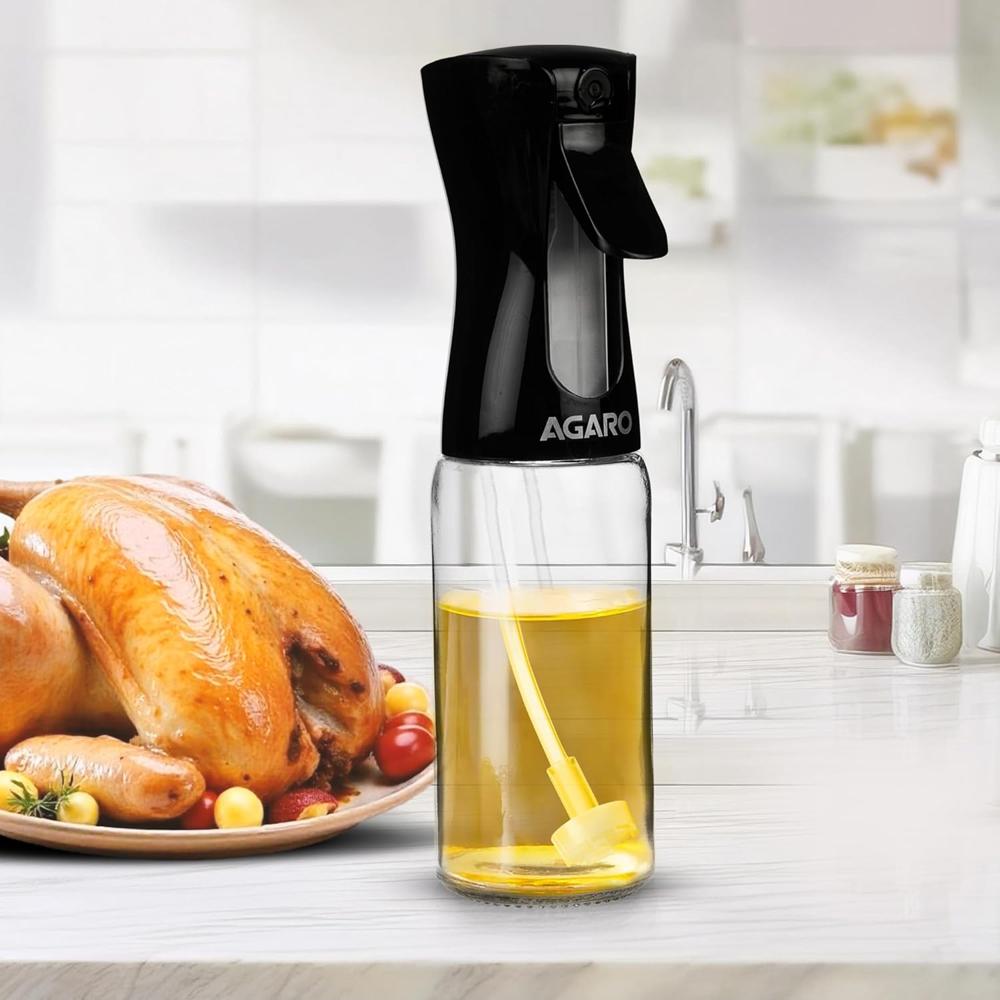 AGARO Elegant Oil Sprayer For Cooking, 200 Ml, Glass Body, Refillable Cooking Oil Spray Bottle, Oil Spritzer, Widely Used For Salad Making, Baking, Frying, Bbq, Portable,Brown 34224
