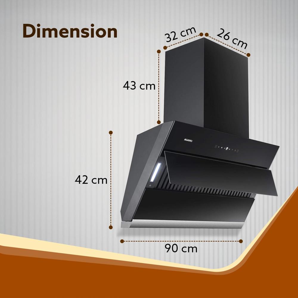 AGARO Royal Kitchen Chimney 60 cm 1350 m3/hr  Auto-Clean Kitchen Hood,Filter-less technology, Touch and Motion Sensor Control Digital Display, Black  33706
