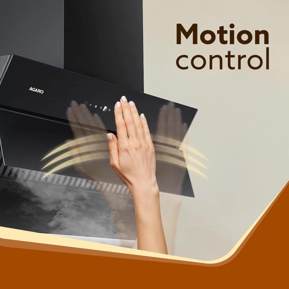 AGARO Royal Kitchen Chimney 60 cm 1350 m3/hr  Auto-Clean Kitchen Hood,Filter-less technology, Touch and Motion Sensor Control Digital Display, Black  33706