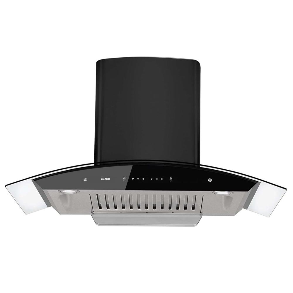 AGARO Grand Kitchen Chimney 90 cm 1200 m3/hr Auto-Clean curved glass Kitchen Hood, SS Baffle Filter, Touch and Motion Sensor Control and Digital Display, Black 33941