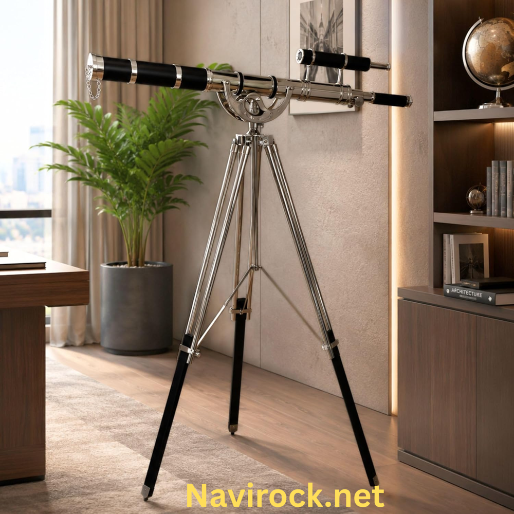 Nautical Double Barrel Brass Telescope Chrome Finish Adjustable Wooden/Brass