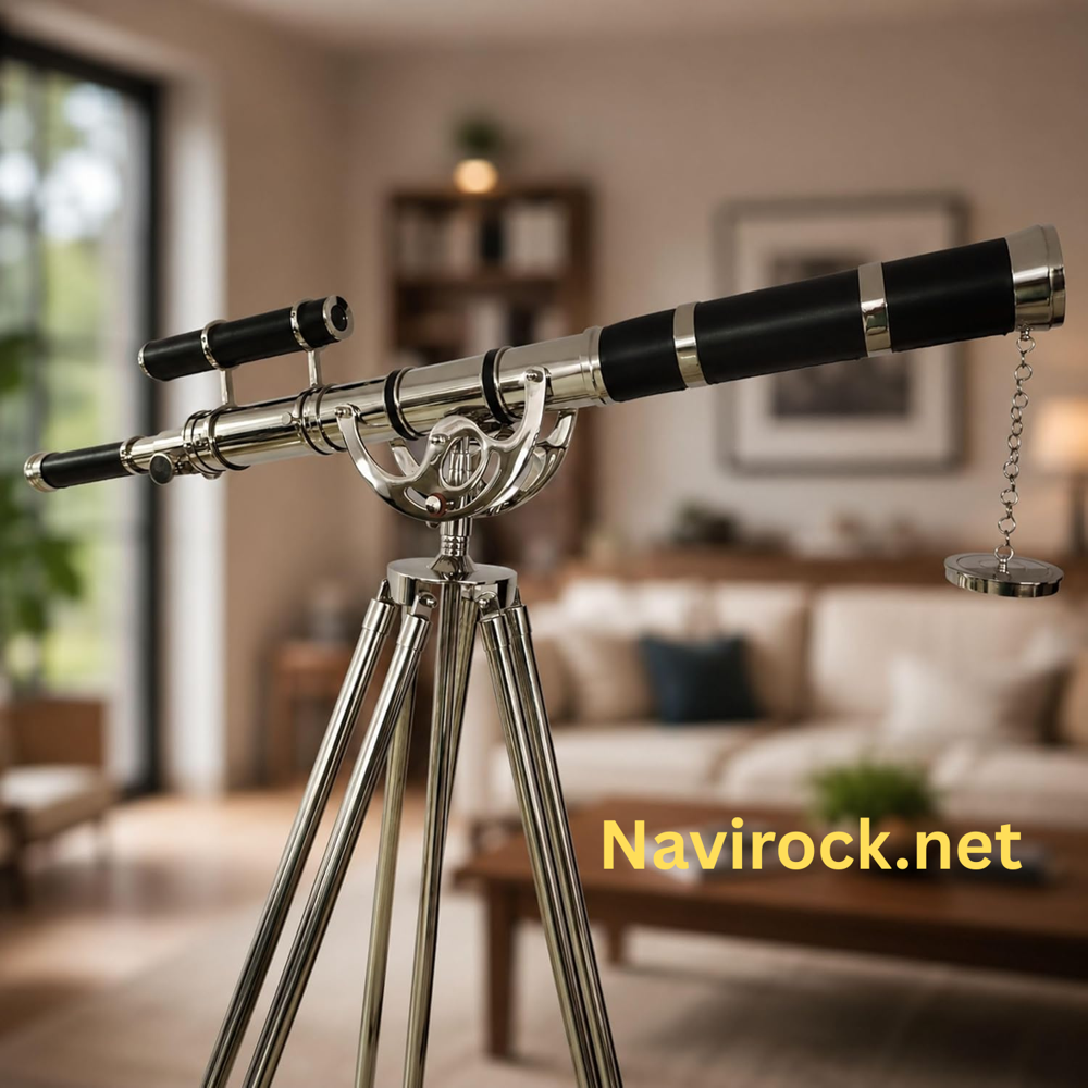 Nautical Double Barrel Brass Telescope Chrome Finish Adjustable Wooden/Brass