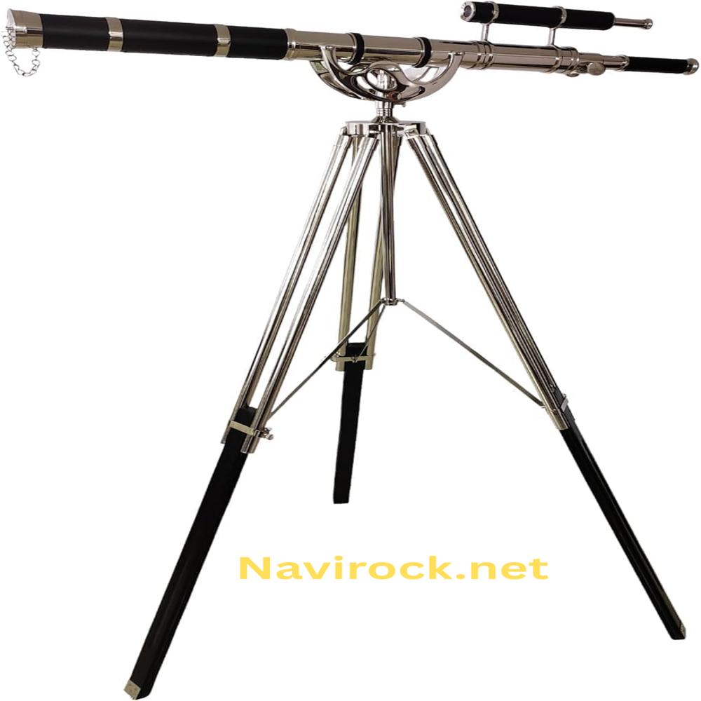Nautical Double Barrel Brass Telescope Chrome Finish Adjustable Wooden/Brass