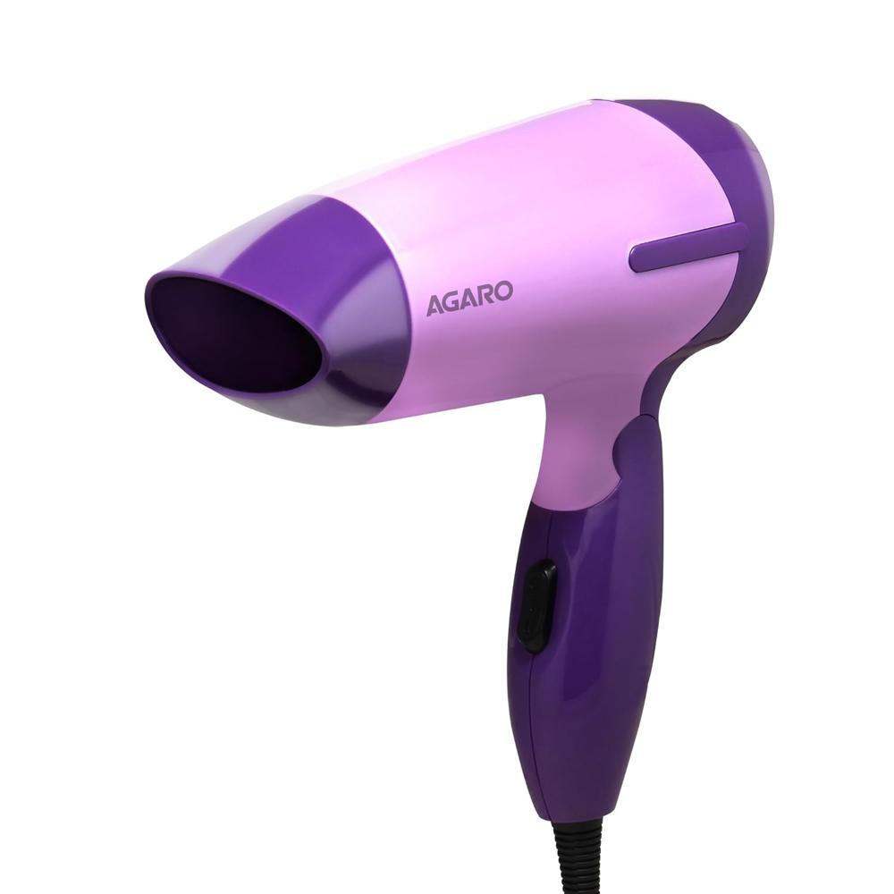 AGARO Prima Hair Dryer with 1000 Watts Copper Motor, 2 Speed & Temperature Settings,Foldable Handle, For both Men & Women, Purple  34078