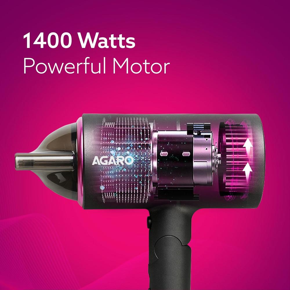 AGARO Premium Hair Dryer with 1400 Watts Motor, 3 Temperature Settings & Cool Shot Button-Black HD-1214 - 33325