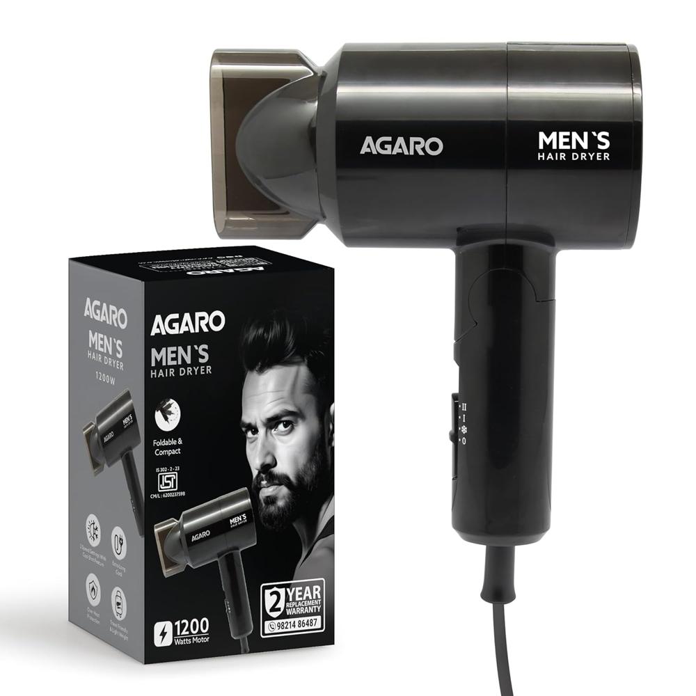 AGARO Hair Dryer for Men, 1200 Watts, 2 Heat Speed and Cool Mode, Foldable (Compact in Size)  33769