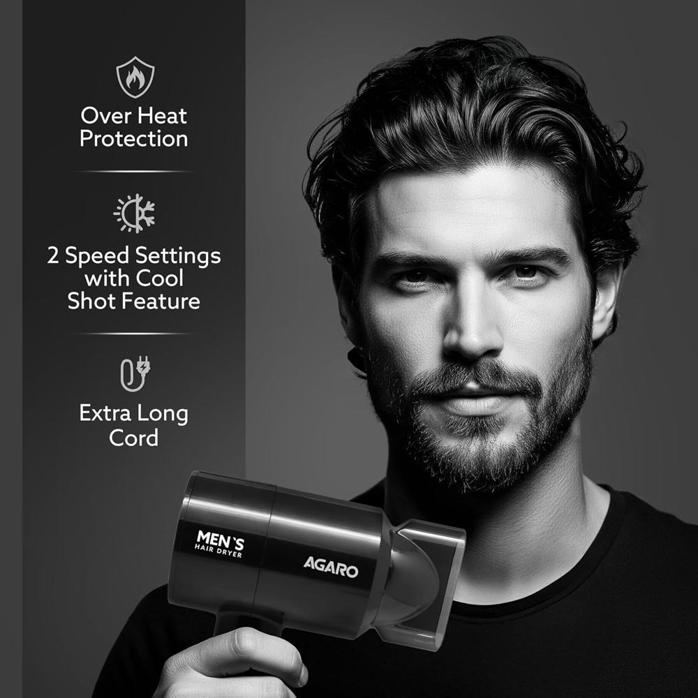 AGARO Hair Dryer for Men, 1200 Watts, 2 Heat Speed and Cool Mode, Foldable (Compact in Size)  33769