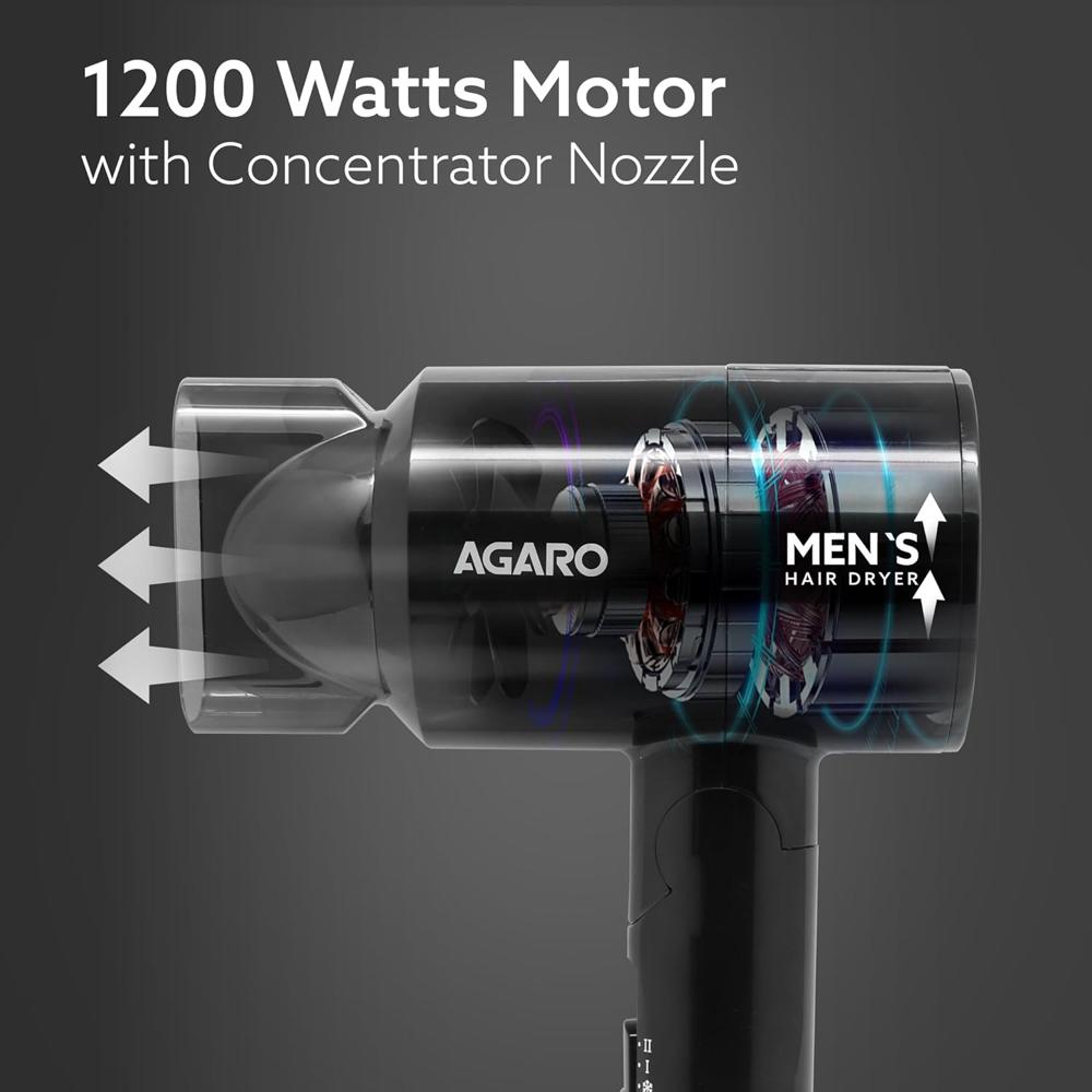 AGARO Hair Dryer for Men, 1200 Watts, 2 Heat Speed and Cool Mode, Foldable (Compact in Size)  33769