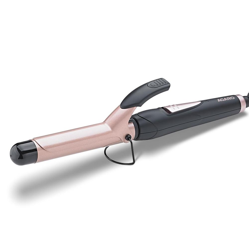AGARO Hair Curler with 25MM Barrel, Rod, Tong, Tourmaline Infused Ceramic Coated Plates, Cool Touch Tip, Fast Heating, for Women, Long and Short Hair Curling, Styling, Black & Rose Gold HC6001 33478