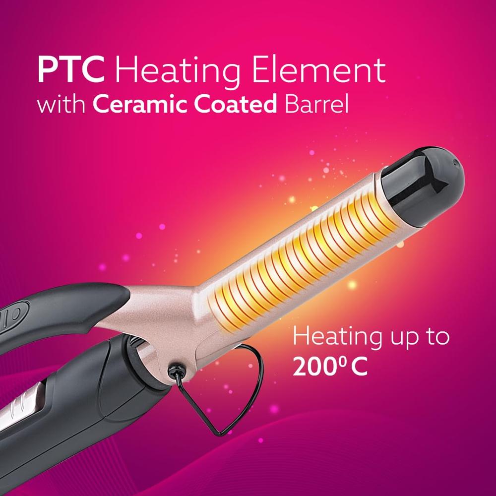 AGARO Hair Curler with 25MM Barrel, Rod, Tong, Tourmaline Infused Ceramic Coated Plates, Cool Touch Tip, Fast Heating, for Women, Long and Short Hair Curling, Styling, Black & Rose Gold HC6001 33478