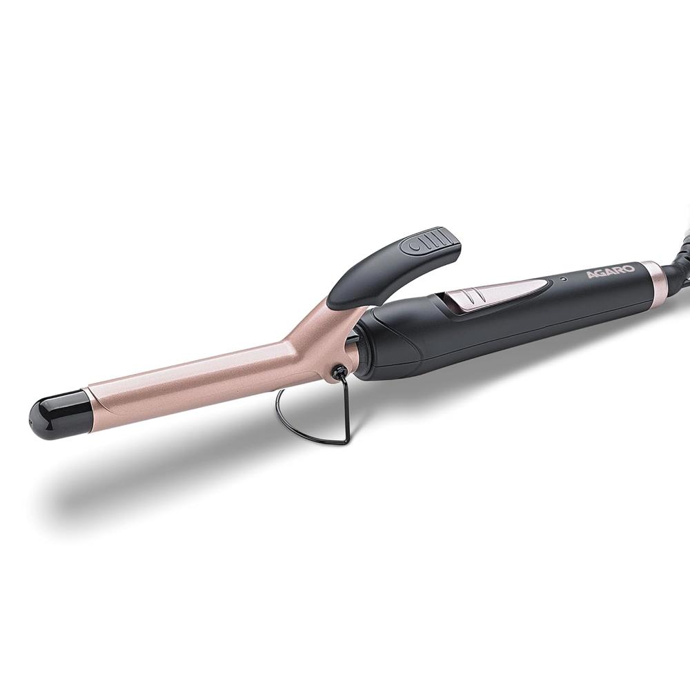 AGARO HC7001 Hair Curler with 19MM Barrel, Rod, Tong, Tourmaline Infused Ceramic Coated Plates, Cool Touch Tip, Fast Heating, for Women, Long and Short Hair Curling, Styling, Black & Rose Gold 33477