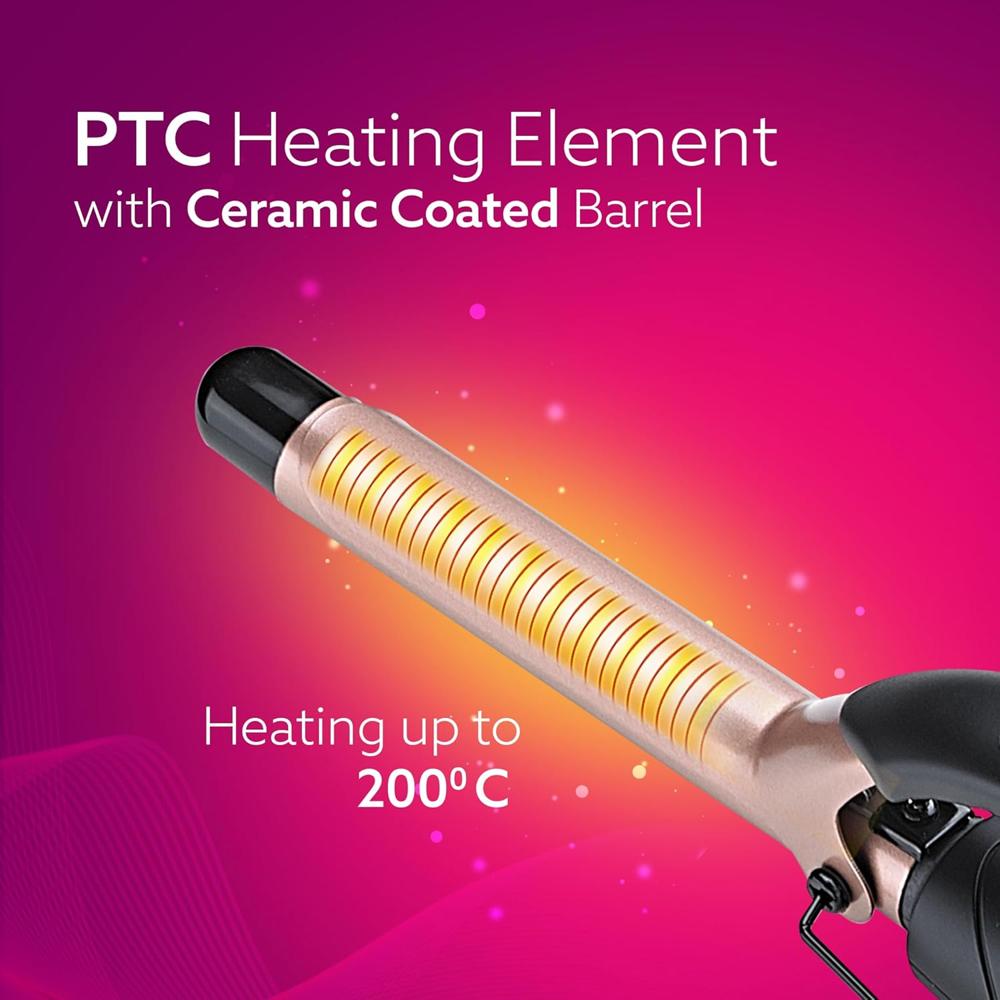 AGARO HC7001 Hair Curler with 19MM Barrel, Rod, Tong, Tourmaline Infused Ceramic Coated Plates, Cool Touch Tip, Fast Heating, for Women, Long and Short Hair Curling, Styling, Black & Rose Gold 33477