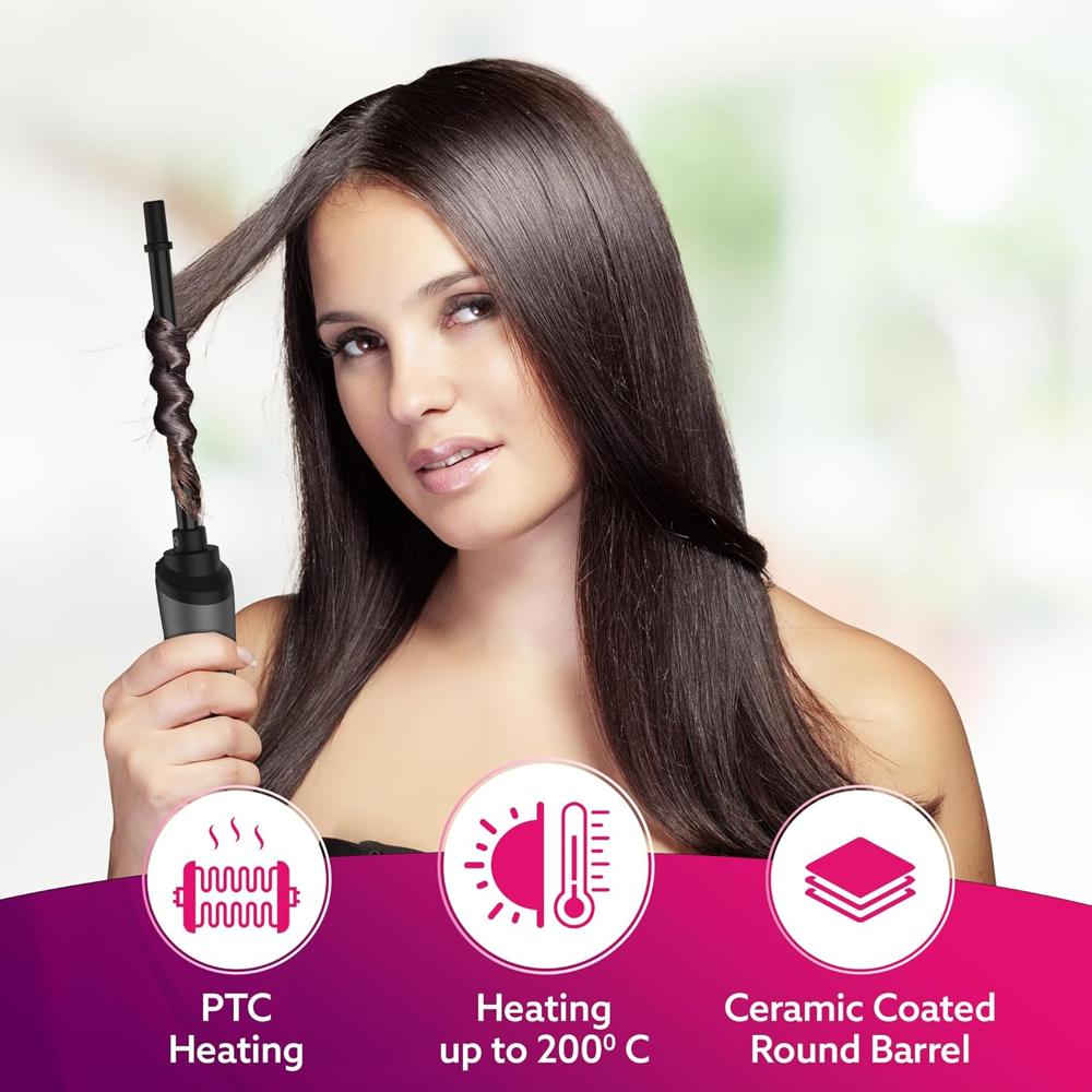 AGARO Hair Curler With 10MM Barrel, Rod, Tong, Chopstick Hair Curler, Ceramic Coated Plates, Cool Touch Tip, Fast Heating, For Women, Maggie Curl, Hair Curling, Styling, Grey & Black HC8001  33771