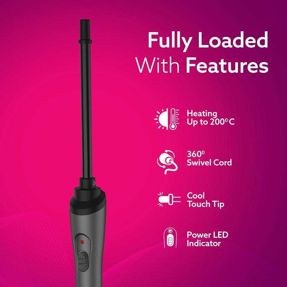 AGARO Hair Curler With 10MM Barrel, Rod, Tong, Chopstick Hair Curler, Ceramic Coated Plates, Cool Touch Tip, Fast Heating, For Women, Maggie Curl, Hair Curling, Styling, Grey & Black HC8001  33771