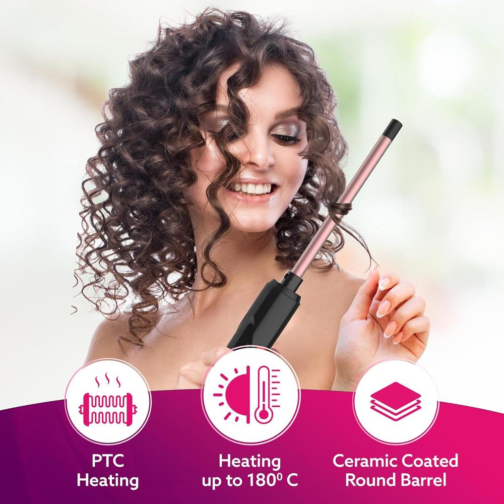 AGARO Round Chopstick Curler, With 7 MM Barrel, Rod, Tong, Chopstick Round Hair Curler, Ceramic Coated Plates, Cool Touch Tip, Fast Heating, For Men Women, Maggie Curl, Styling (HC9007, Rose Gold & Black)  34012